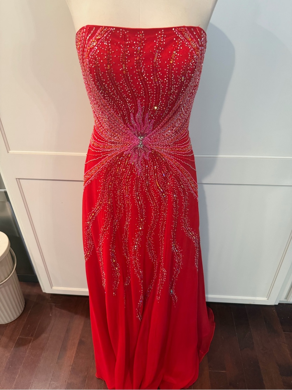 Alyce Designs Strapless Red Beaded Evening Gown